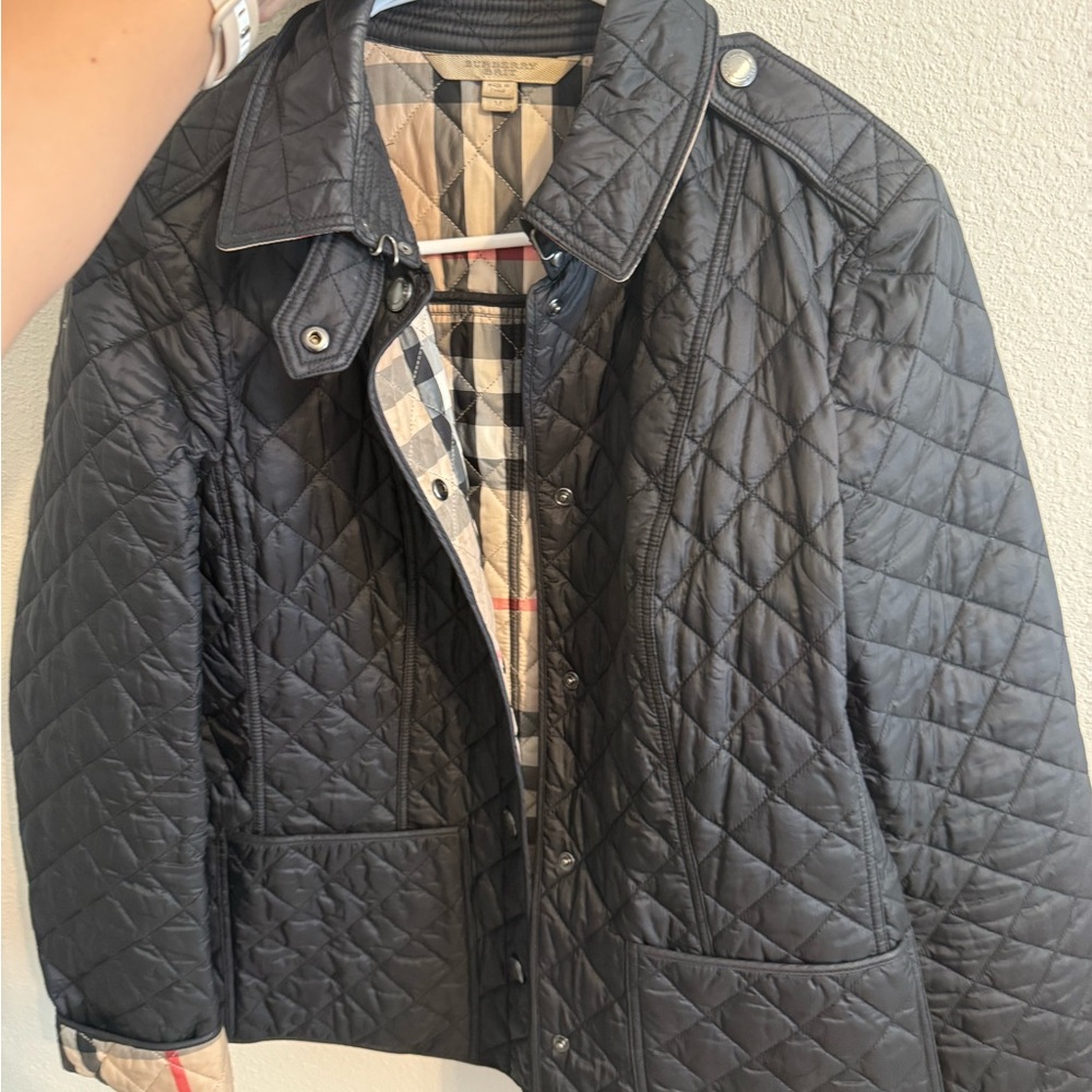 Burberry Brit Black Quilted Jacket with Plaid Interior